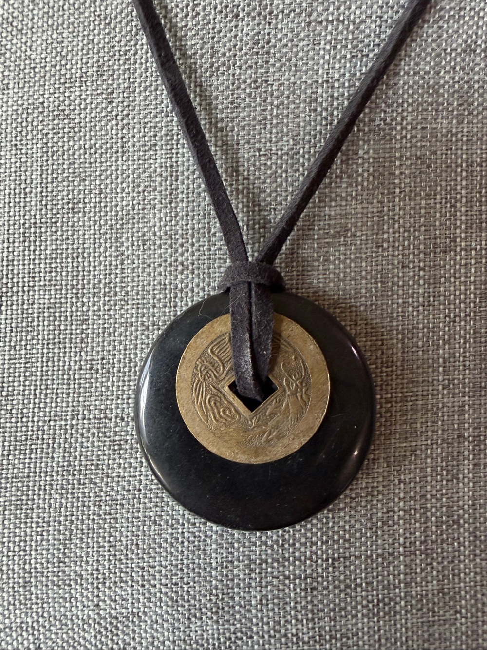 Black and Gold Disc Pendant Necklace - Women Jewelry